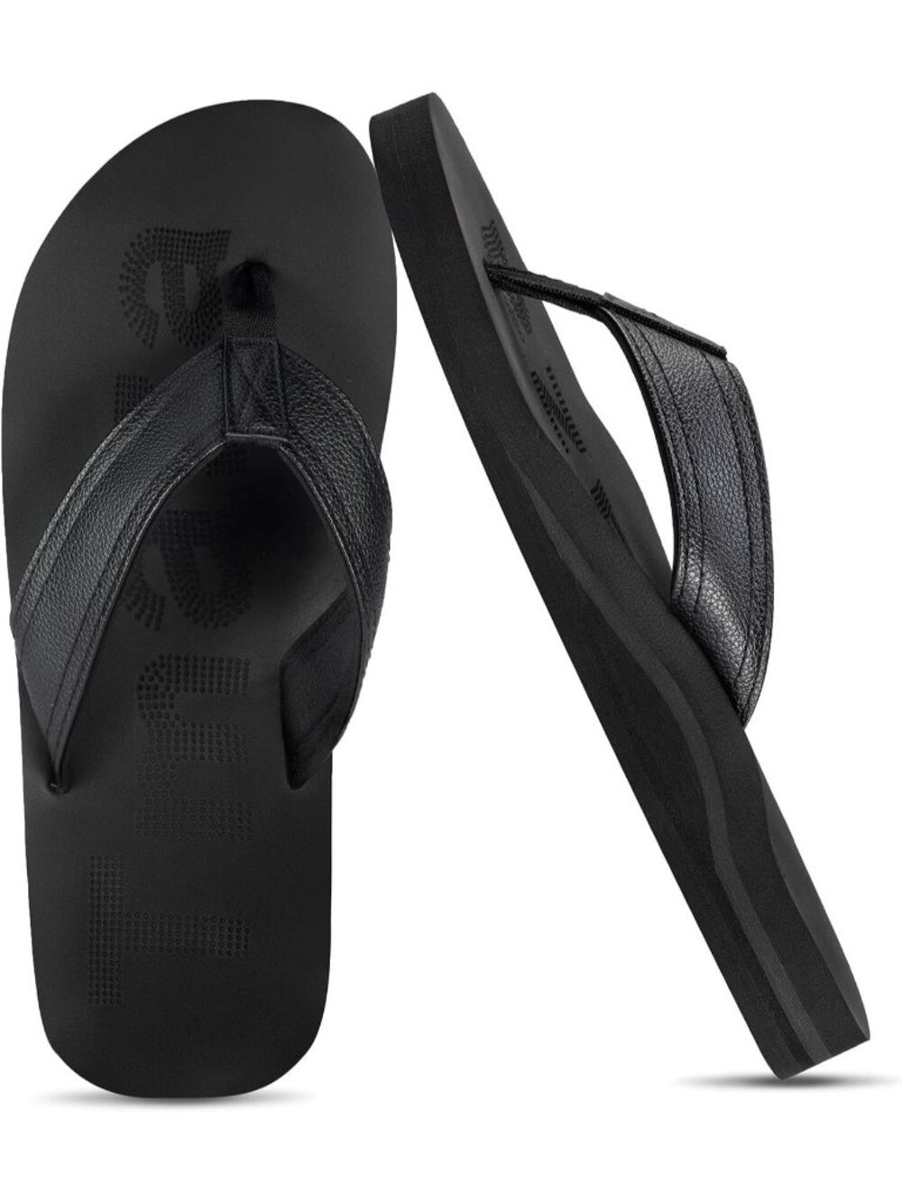 Men's All Black Flip Flops With Arch Support Summer Outdoor Beach Sandals